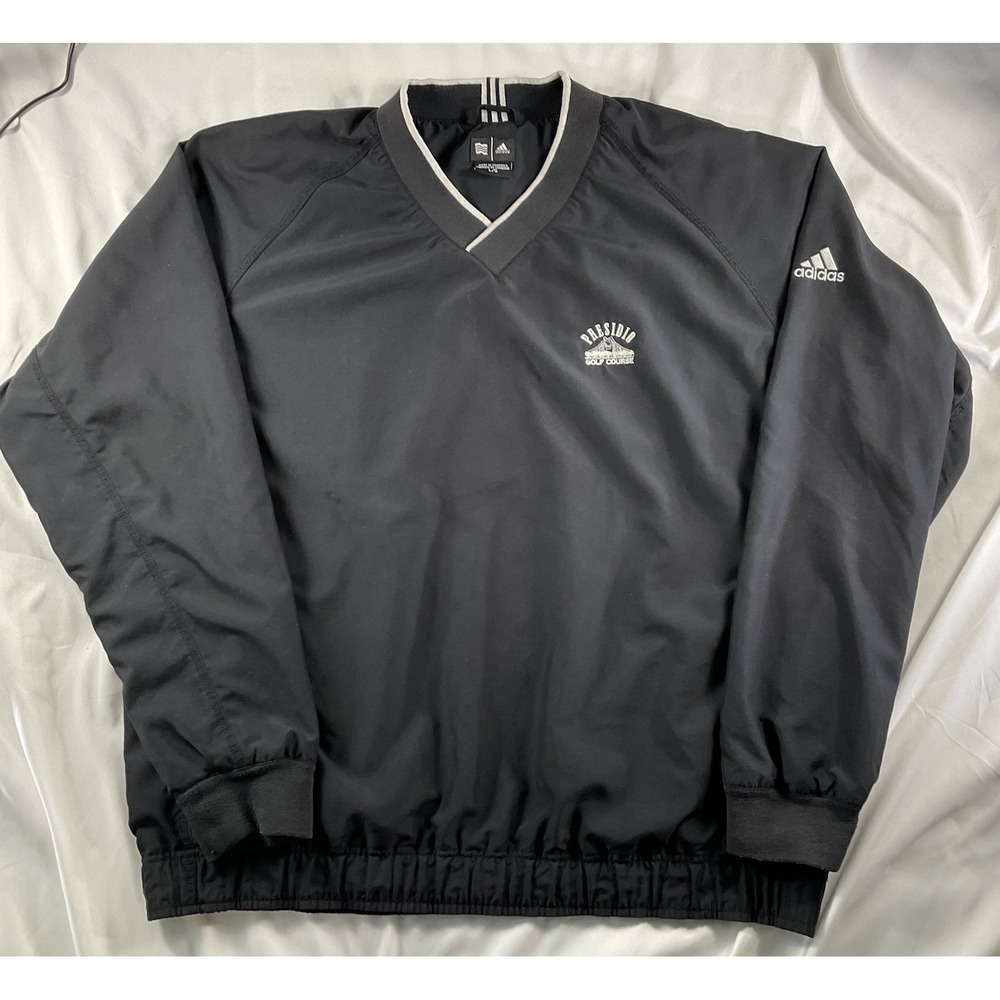 Adidas Windbreaker Jacket Mens Large V-Neck Presidio G. C. Embroidery Golf 186